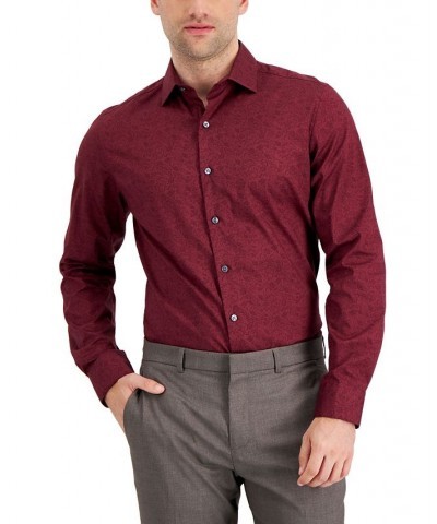 Men's Slim-Fit Performance Stretch Floral-Print Dress Shirt Red $16.20 Dress Shirts