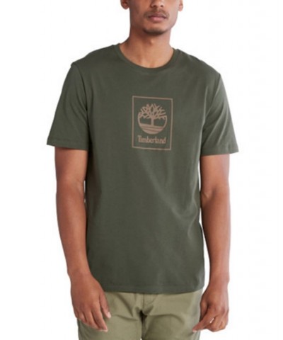 Men's Short Sleeve Stack Logo Print T-Shirt Black $23.10 T-Shirts
