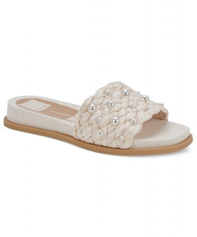 Women's Grazie Imitation Pearl Woven Slide Sandals White $36.00 Shoes