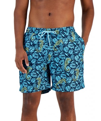 Men's Tropical Seahorse Swim Trunks Blue $12.25 Swimsuits