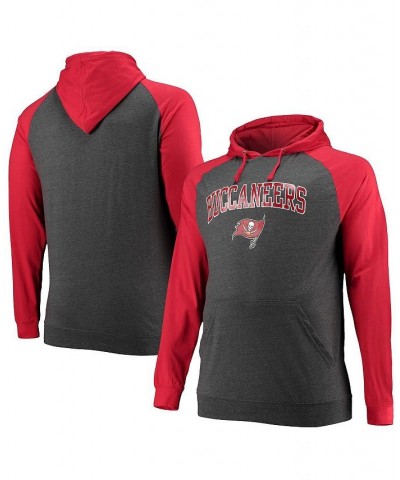 Men's Branded Red and Heathered Charcoal Tampa Bay Buccaneers Big and Tall Lightweight Raglan Pullover Hoodie $21.15 Sweatshirt