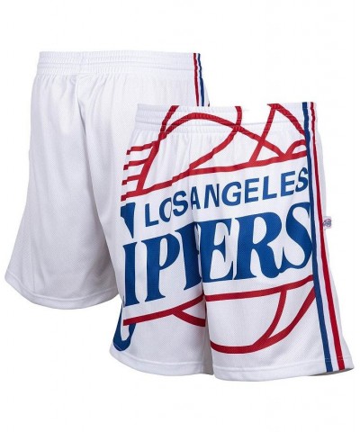 Men's Mitchell Ness White LA Clippers Hardwood Classics Big Face 2.0 Shorts $39.20 Shorts