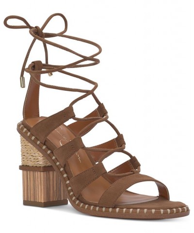 Women's Lonor Lace-Up Ankle-Tie Sandals Brown $60.00 Shoes