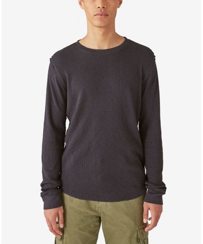 Men's Garment Dye Thermal Crewneck Long Sleeve Shirt Black $23.24 T-Shirts