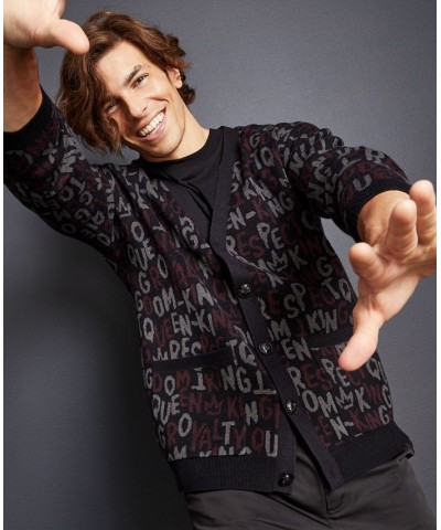 Men's Relaxed-Fit Text V-Neck Cardigan Multi $14.97 Sweaters