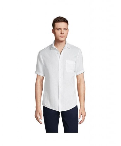 Men's Traditional Fit Short Sleeve Linen Shirt White $40.77 Dress Shirts