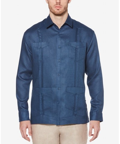 100% Linen Long Sleeve Guayabera Shirt Ensign Blue $28.56 Shirts