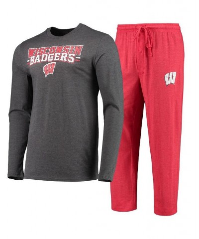 Men's Red and Heathered Charcoal Wisconsin Badgers Meter Long Sleeve T-shirt and Pants Sleep Set $34.40 Pajama