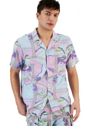 Men's Delphi Printed Short Sleeve Button-Front Camp Shirt Purple $44.00 Shirts