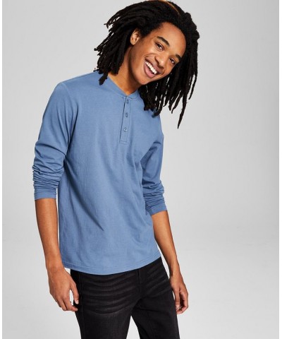 Men's Classic Fit Long-Sleeve Henley Shirt Blue $13.85 T-Shirts