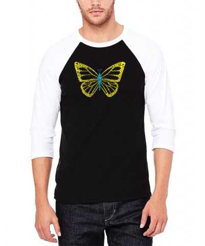 Men's Raglan Baseball 3/4 Sleeve Butterfly Word Art T-shirt Black, White $19.35 T-Shirts