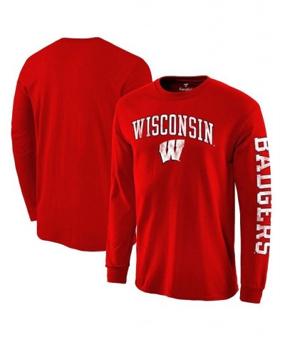 Men's Red Wisconsin Badgers Distressed Arch Over Logo Long Sleeve Hit T-shirt $19.19 T-Shirts
