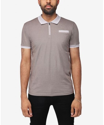 Men's Comfort Zip-Neck Tipped Polo Shirt Brown $22.00 Polo Shirts