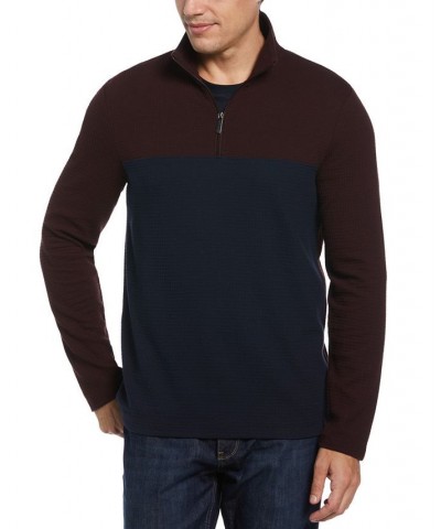 Men's Jacquard Colorblocked Quarter-Zip Sweater Red $50.75 Shirts