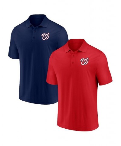 Men's Branded Red and Navy Washington Nationals Primary Logo Polo Shirt Combo Set $40.00 Polo Shirts